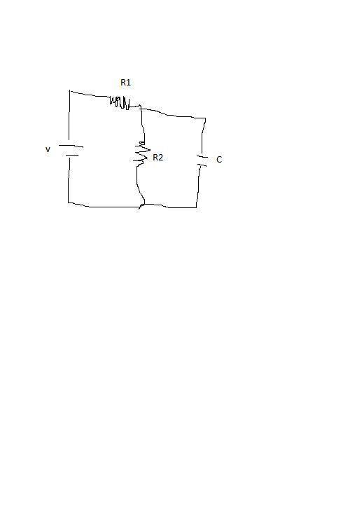 The circuit in the drawing shows two resistors, a capacitor, and a battery. when the capacitor is fu