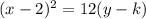 (x-2)^2 = 12(y-k)