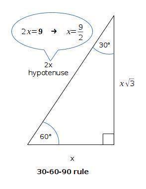 The length of the hypotenuse of a 30°–60°–90° triangle is 9. find the perimeter. can i have an answe
