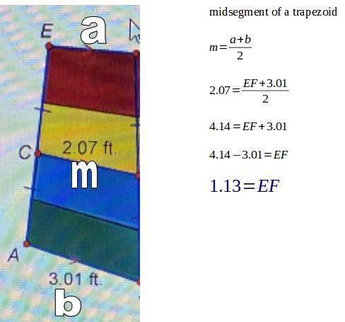 ch is the midsegment of trapezoid aefj. what is ef?  ol 2.07 ft 3.01 ft