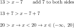 13x-7\qquad\text{add 7 to both sides}\\\\13+7x-7+7\\\\20x\to x