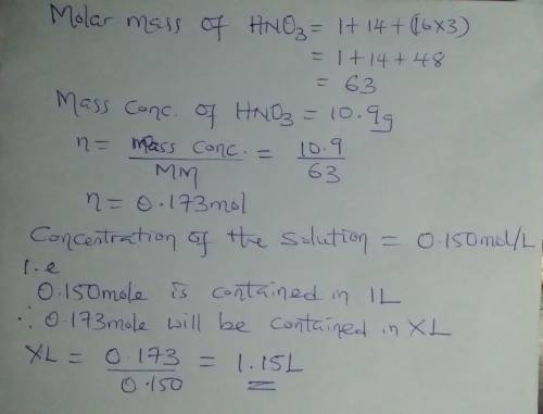 C) what volume of dilute hno3 solution (0.150 mol/l) would be required to obtain 10.9 grams of pure