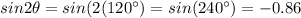 sin 2\theta=sin (2(120\°)=sin (240\°)=-0.86