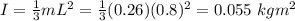I = \frac{1}{3}mL^2 = \frac{1}{3}(0.26)(0.8)^2 = 0.055~kg m^2