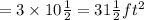 =3\times 10\frac{1}{2}=31\frac{1}{2}ft^2