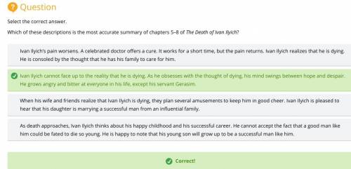 Which of these descriptions is the most accurate summary of chapters 5–8 of the death of ivan ilyich