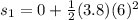 s_1 = 0+\frac{1}{2} (3.8)(6)^2