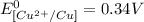 E^0_{[Cu^{2+}/Cu]}= 0.34V