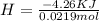 H=\frac{-4.26KJ}{0.0219mol}