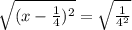 \sqrt{(x-\frac{1}{4})^2}=\sqrt{\frac{1}{4^2}}