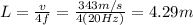 L=\frac{v}{4f}=\frac{343 m/s}{4(20 Hz)}=4.29 m