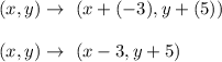 (x,y)\rightarrow\ (x+(-3),y+(5))\\\\(x,y)\rightarrow\ (x-3,y+5)