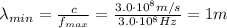 \lambda_{min} = \frac{c}{f_{max}}=\frac{3.0\cdot 10^8 m/s}{3.0\cdot 10^8 Hz}=1 m