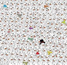 90% will fail! a lonely panda is among the crowd of hundreds of snowmans. why he's there? nobody b