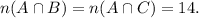 n(A\cap B)=n(A\cap C)=14.