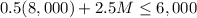 0.5(8,000)+2.5M\leq 6,000