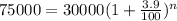 75000=30000(1+\frac{3.9}{100})^n