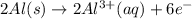 2Al(s)\rightarrow 2Al^{3+}(aq)+6e^-