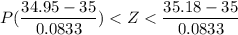 P(\dfrac{34.95-35}{0.0833})