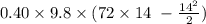0.40\times9.8\times(72\times14\ - \frac{14^{2} }{2})