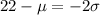 22 - \mu = -2\sigma