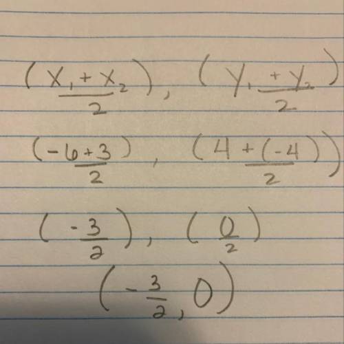 What are the coordinates of the midpoint between the points (-6, 4) and (3,-4)? Select the best answ