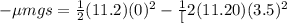 -\mu mg s=\frac{1}{2}(11.2)(0)^2-\frac{1}[2}(11.20)(3.5)^2