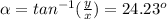 \alpha =tan^{-1}(\frac{y}{x})=24.23^o