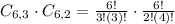 C_{6,3} \cdot C_{6,2} = \frac{6!}{3!(3)!} \cdot \frac{6!}{2!(4)!}