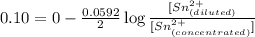 0.10=0-\frac{0.0592}{2}\log \frac{[Sn^{2+}_{(diluted)}}{[Sn^{2+}_{(concentrated)}]}