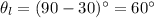 \theta_l=(90-30)^{\circ}=60^{\circ}
