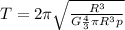T = 2\pi \sqrt{\frac{R^{3} }{G\frac{4}{3}\pi R^{3} p  } }