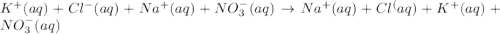 K^+(aq)+Cl^-(aq)+Na^+(aq)+NO_3^-(aq)\rightarrow Na^+(aq)+Cl^(aq)+K^+(aq)+NO_3^-(aq)