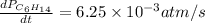 \frac{dP_{C_6H_{14}}}{dt}=6.25\times 10^{-3}atm/s