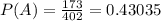 P(A)=\frac{173}{402}= 0.43035