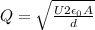 Q=\sqrt{\frac{U2\epsilon_0 A}{d}}