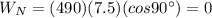 W_N=(490)(7.5)(cos 90^{\circ})=0