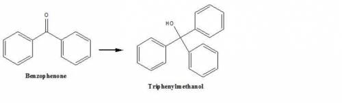 This reaction forms triphenylmethanol from benzophenone. How could you use infrared spectroscopy to