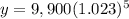 y=9,900(1.023)^5