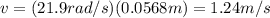 v=(21.9rad/s)(0.0568m)=1.24m/s