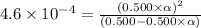 4.6\times 10^{-4}=\frac{(0.500\times \alpha)^2}{(0.500-0.500\times \alpha)}