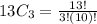 13C_3 = \frac{13!}{3!(10)!}