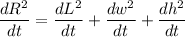 $\frac{dR^2}{dt} =\frac{dL^2}{dt}+\frac{dw^2}{dt} +\frac{dh^2}{dt}$