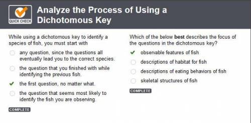 Which of the below best describes the focus of the questions in the dichotomous key? observable feat