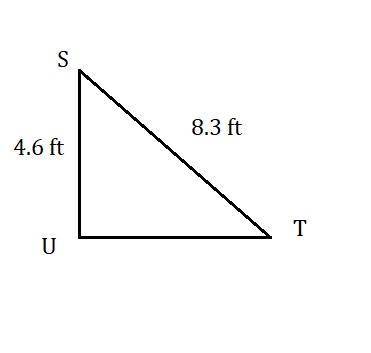 In ΔSTU, the measure of ∠U=90°, ST = 8.3 feet, and US = 4.6 feet. Find the measure of ∠T to the near
