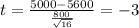 t=\frac{5000-5600}{\frac{800}{\sqrt{16}}}=-3