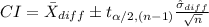 CI=\bar X_{diff}\pm t_{\alpha/2, (n-1)} \frac{\hat \sigma_{diff}}{\sqrt{n}}