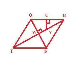 4. Rhombus QRST has diagonals intersecting at W. Point U is located on side QR and point V on diagon