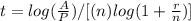 t=log(\frac{A}{P})/[(n)log(1+\frac{r}{n})]