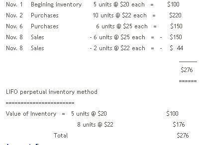 A company had inventory on November 1 of 5 units at a cost of $20 each. On November 2, they purchase